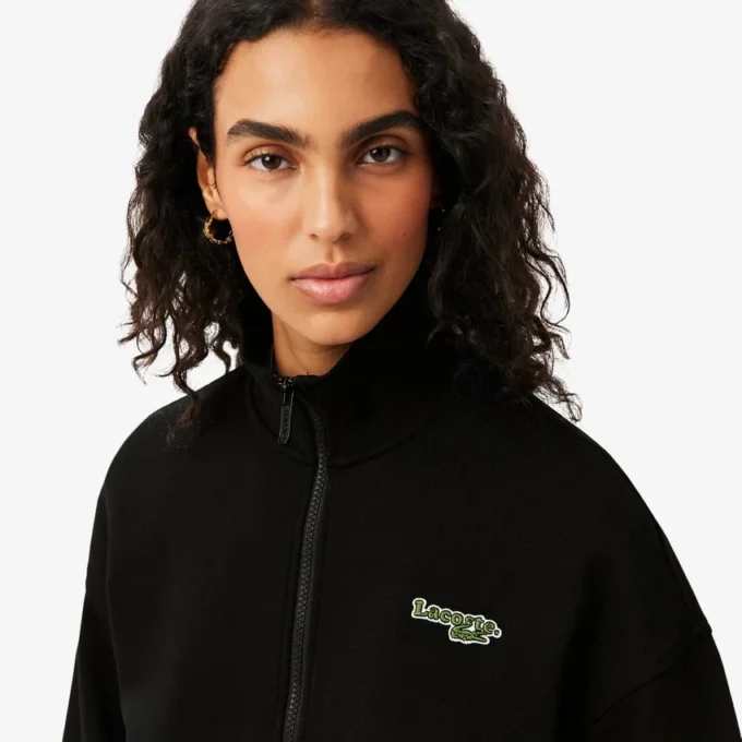 Camisola com zíper e emblema, corte descontraído