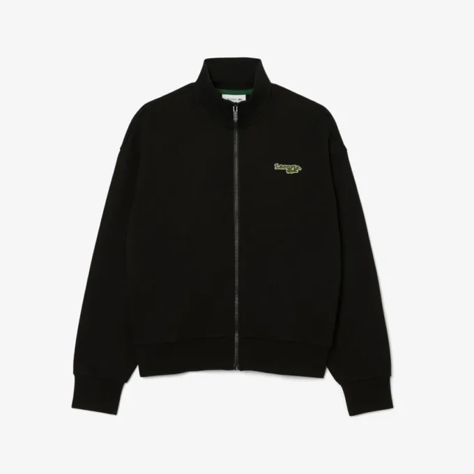 Camisola com zíper e emblema, corte descontraído