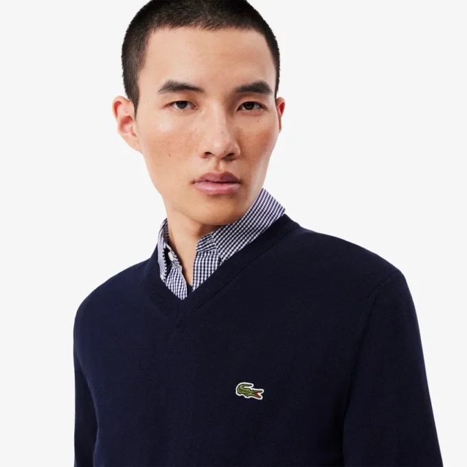 Camisola de algodão com decote em V para homem