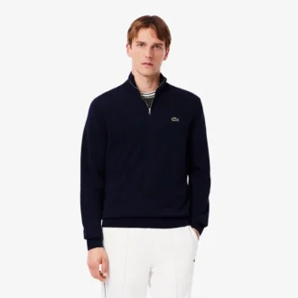 Camisola de algodão com gola alta e fecho para homem