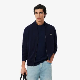 Camisola de algodão com gola alta e fecho para homem