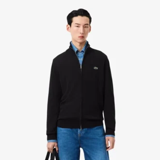 Camisola de algodão com gola alta e fecho para homem