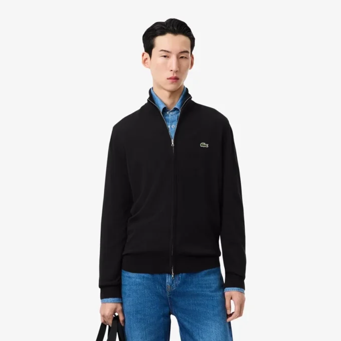 Camisola de algodão com gola alta e fecho para homem