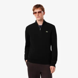 Camisola de algodão com gola alta e fecho para homem