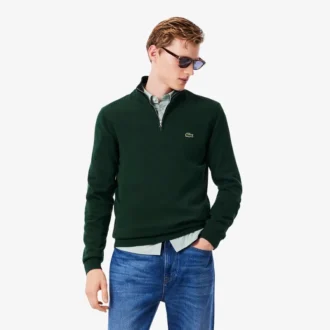 Camisola de algodão com gola alta e fecho para homem
