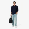 Camisola de algodão com gola alta e fecho para homem