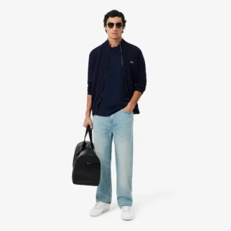 Camisola de algodão com gola alta e fecho para homem