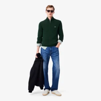 Camisola de algodão com gola alta e fecho para homem