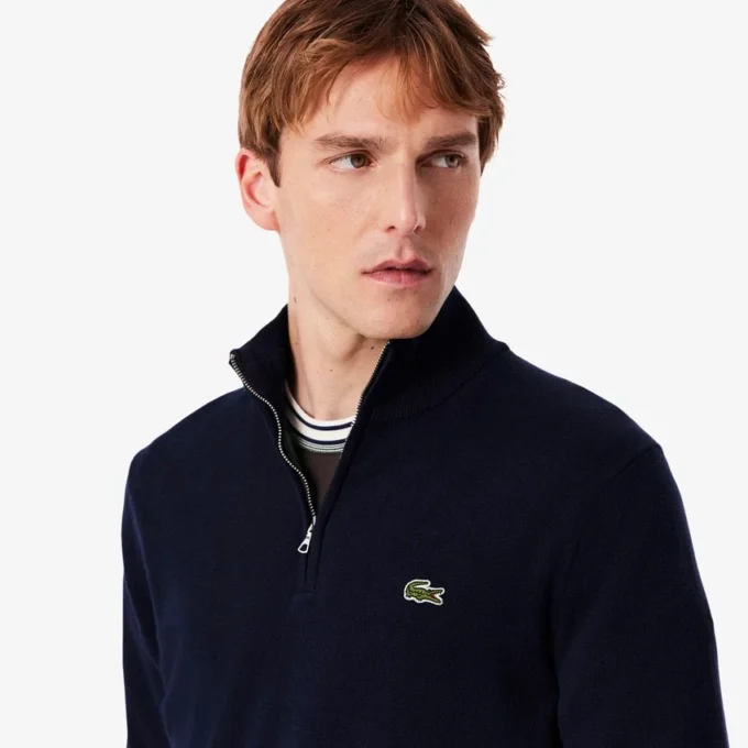 Camisola de algodão com gola alta e fecho para homem