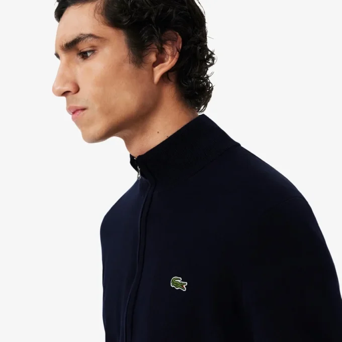 Camisola de algodão com gola alta e fecho para homem
