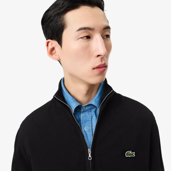 Camisola de algodão com gola alta e fecho para homem