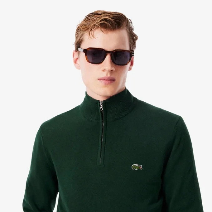 Camisola de algodão com gola alta e fecho para homem