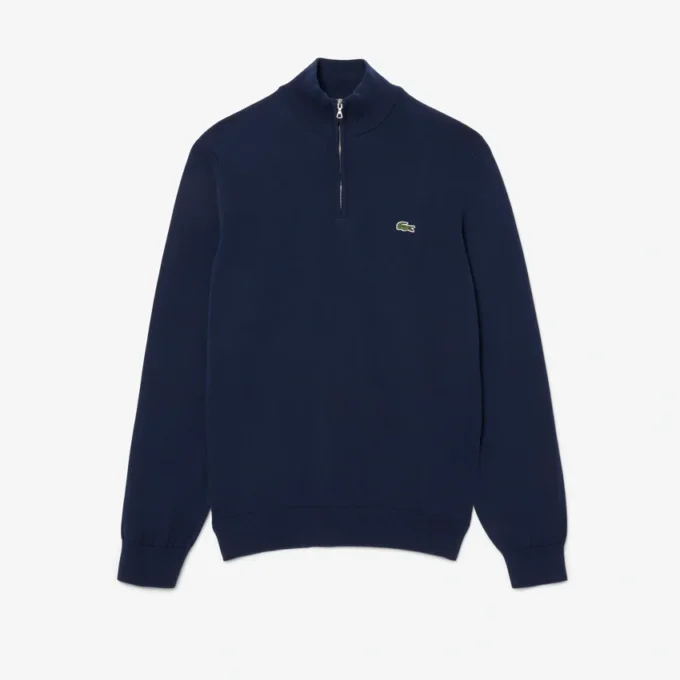 Camisola de algodão com gola alta e fecho para homem
