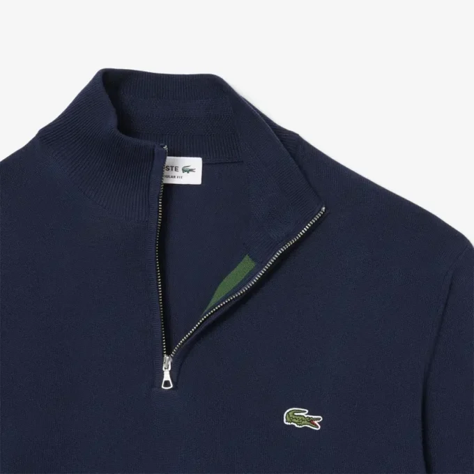 Camisola de algodão com gola alta e fecho para homem