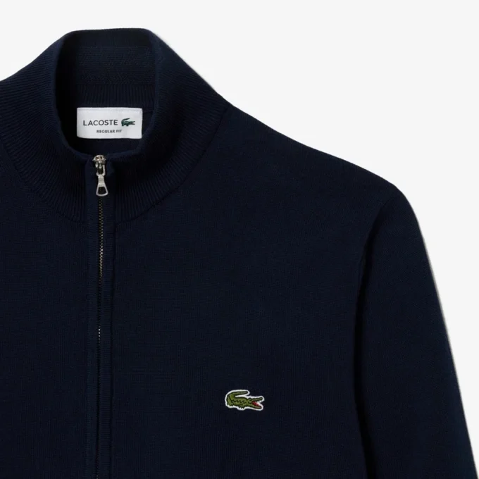 Camisola de algodão com gola alta e fecho para homem