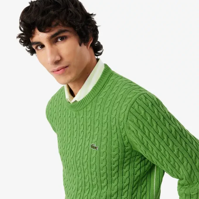 Camisola de algodão com malha trançada para homem