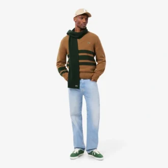 Camisola de gola em V em lã às riscas para homem