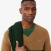 Camisola de gola em V em lã às riscas para homem