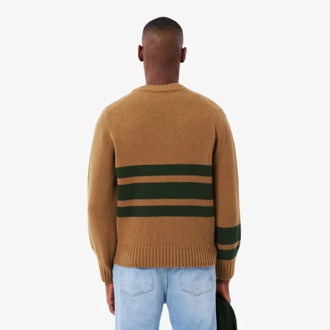 Camisola de gola em V em lã às riscas para homem