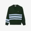 Camisola de gola em V em lã às riscas para homem