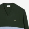 Camisola de gola em V em lã às riscas para homem