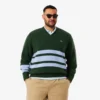 Camisola de gola em V em lã às riscas para homem