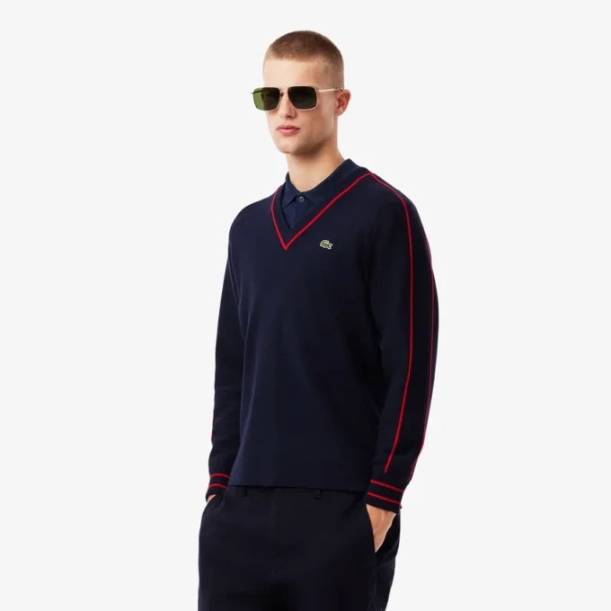 Camisola de gola em V às riscas da coleção Archive Edition para homem
