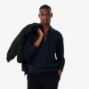 Camisola de gola polo com meio fecho em mistura de algodão e lã para homem