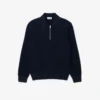 Camisola de gola polo com meio fecho em mistura de algodão e lã para homem