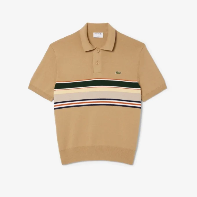 Camisola de gola polo às riscas para homem, fabricada em França