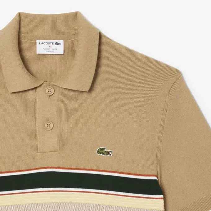 Camisola de gola polo às riscas para homem, fabricada em França