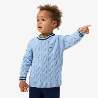 Camisola de gola redonda em algodão e lã para rapaz
