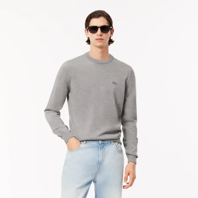 Camisola de gola redonda em lã merino para homem