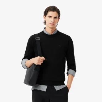 Camisola de gola redonda em lã merino para homem
