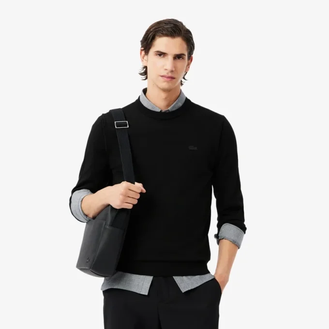 Camisola de gola redonda em lã merino para homem