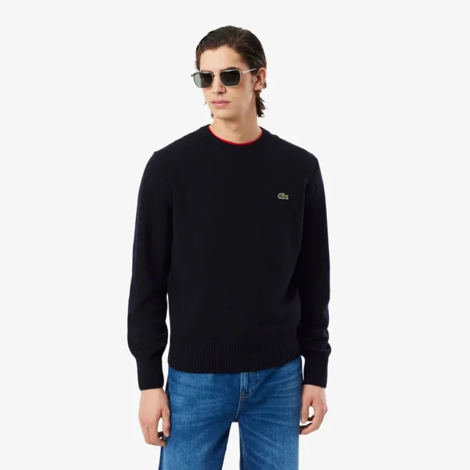 Camisola de gola redonda em lã para homem