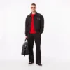 Camisola de gola redonda em malha 3D de caxemira para homem