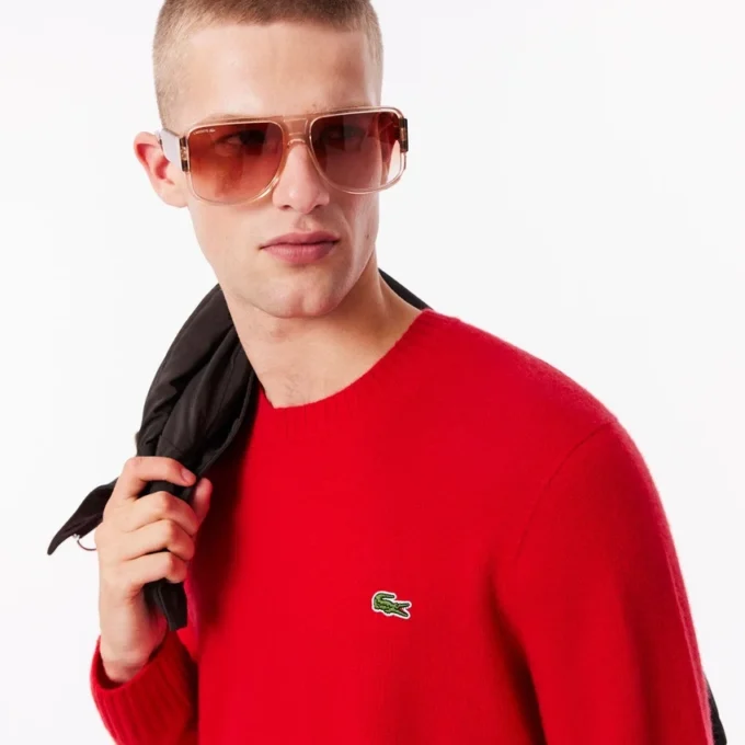 Camisola de gola redonda em malha 3D de caxemira para homem