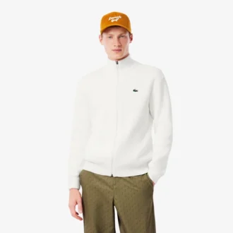 Camisola de golfe com fecho de correr em malha canelada para homem