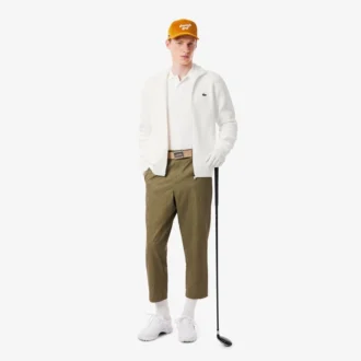 Camisola de golfe com fecho de correr em malha canelada para homem