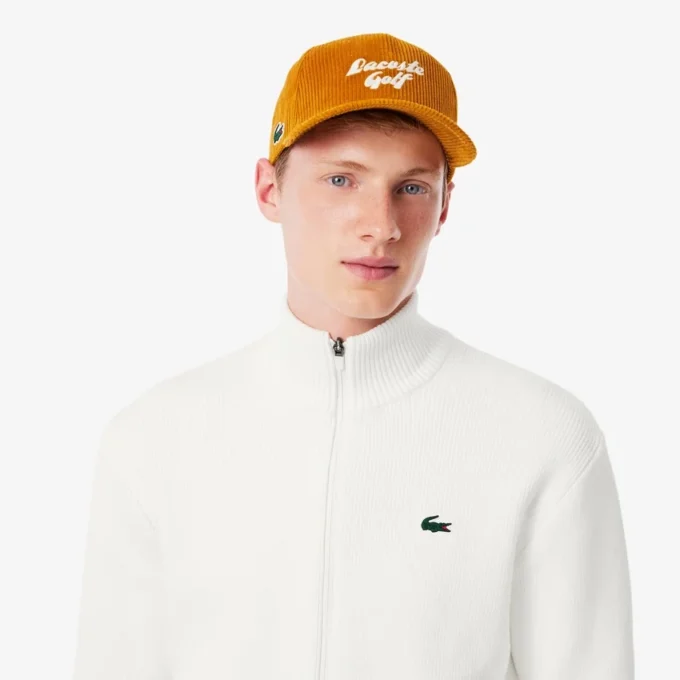 Camisola de golfe com fecho de correr em malha canelada para homem