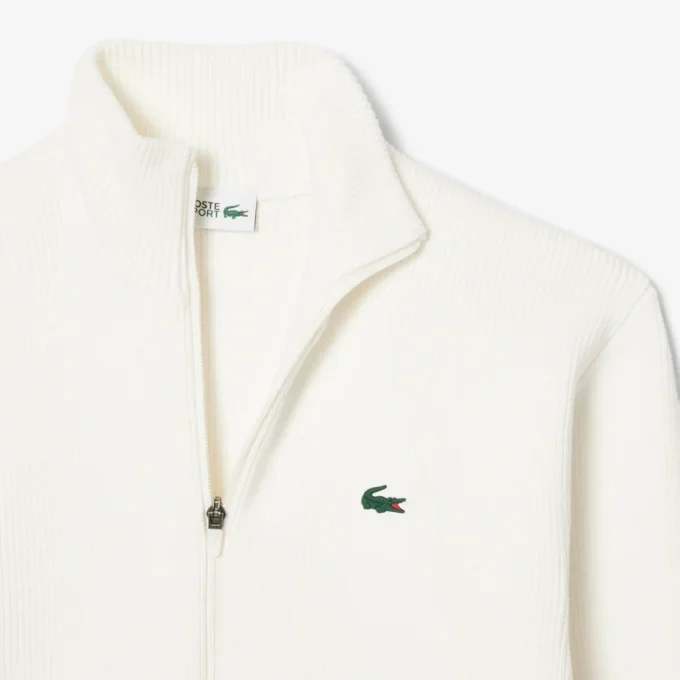 Camisola de golfe com fecho de correr em malha canelada para homem