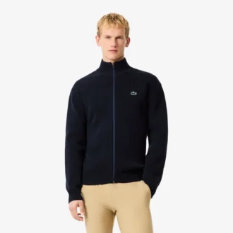 Camisola de golfe com fecho em malha canelada para homem