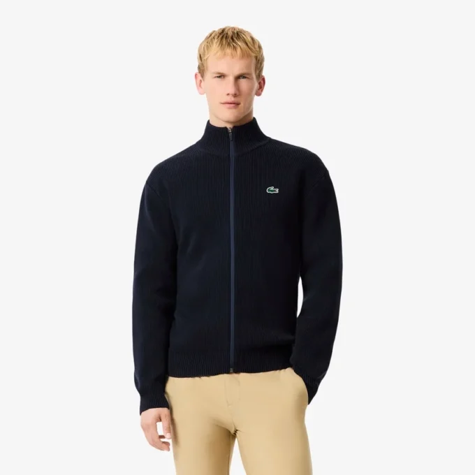 Camisola de golfe com fecho em malha canelada para homem