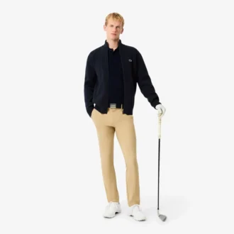 Camisola de golfe com fecho em malha canelada para homem