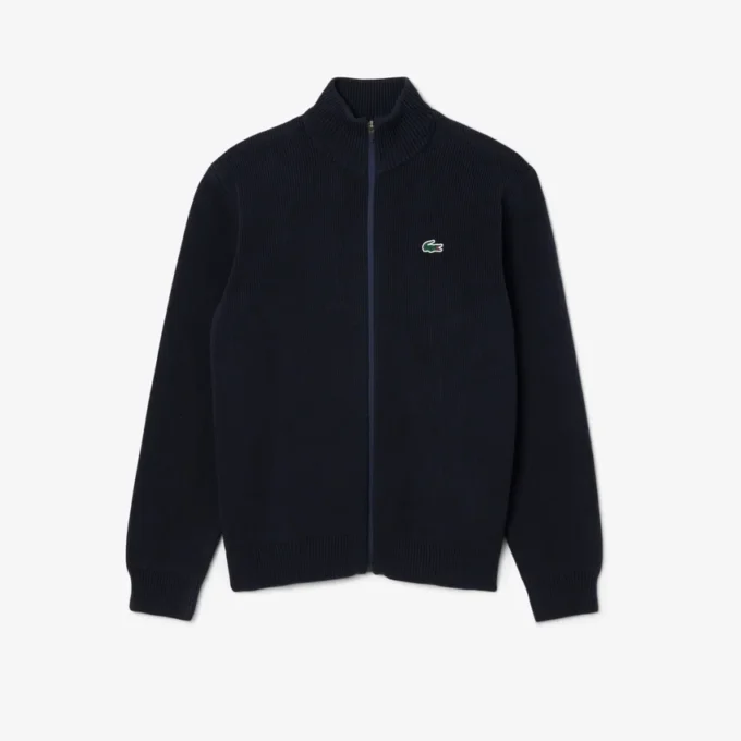 Camisola de golfe com fecho em malha canelada para homem