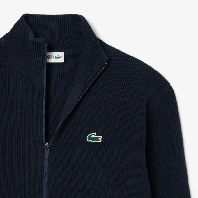 Camisola de golfe com fecho em malha canelada para homem