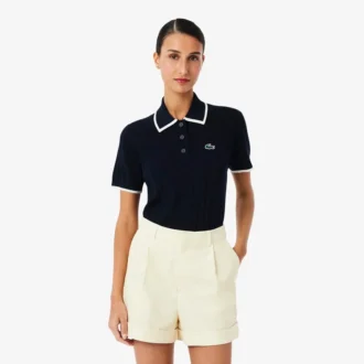 Camisola de golfe com gola polo de manga curta para mulher
