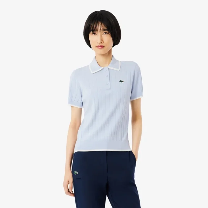 Camisola de golfe com gola polo de manga curta para mulher