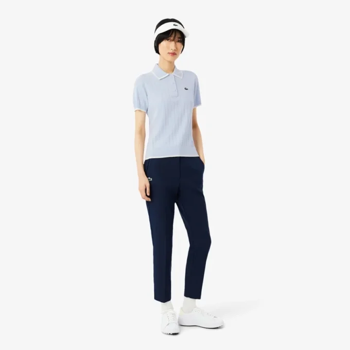 Camisola de golfe com gola polo de manga curta para mulher